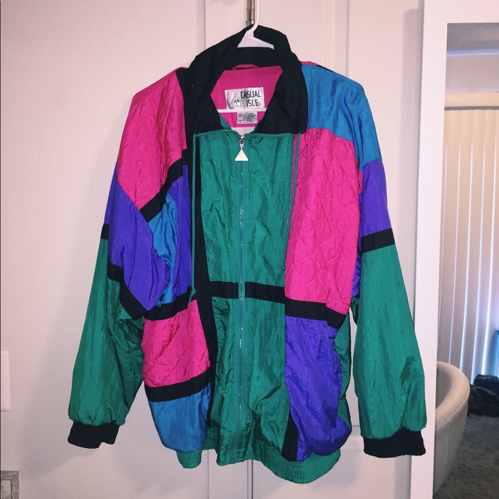 Retro 80s Vintage Colored Windbreaker Zip-Up